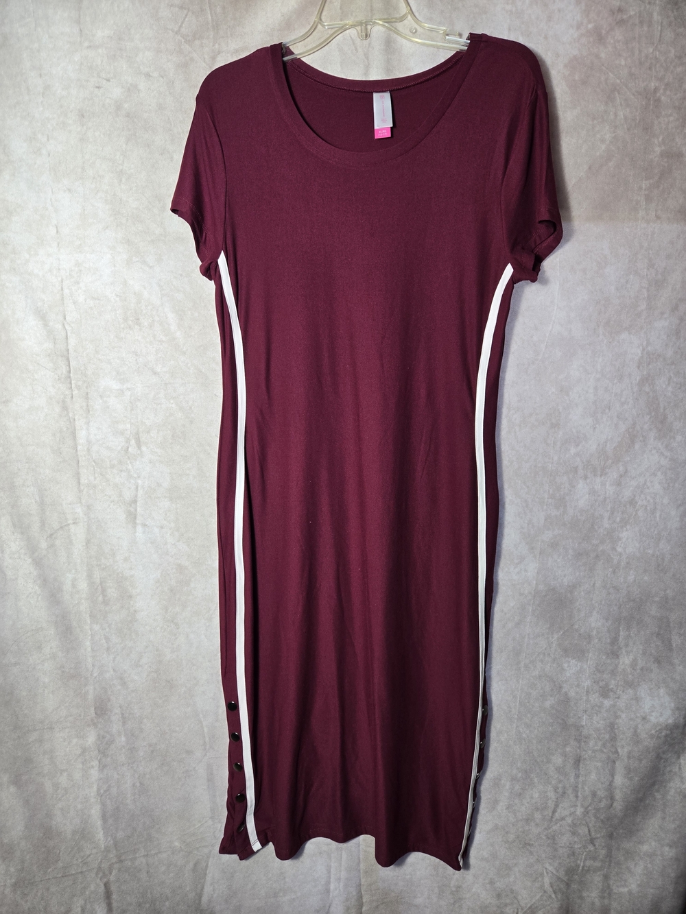 Women's Burgundy T-Shirt Midi Dress with Side Stripe